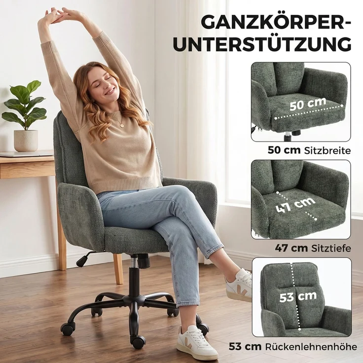 MELAYR, Homeoffice-Schreibtischstuhl, Computerstuhl mit breiter Sitzfläche, 72 x 67 x 103 cm, Dunkelgrün – Bild 6