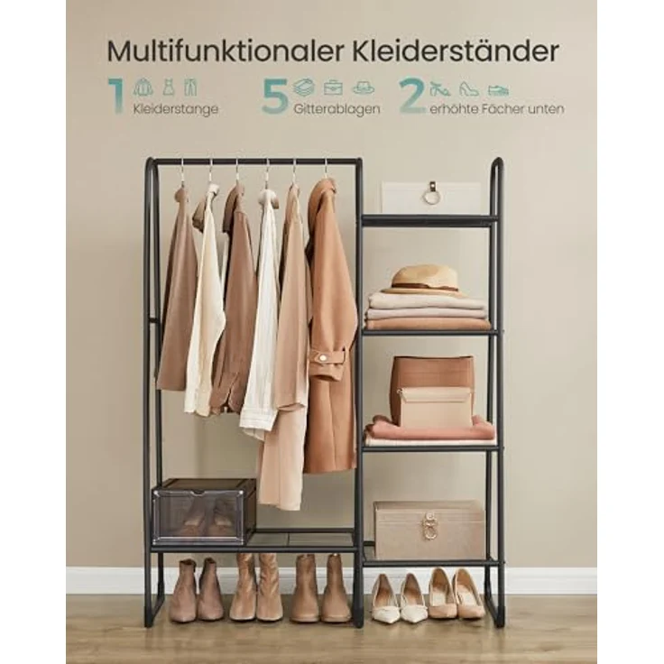 SONGMICS Kleiderständer, Wäscheständer mit 5 Ablagen, Metallrahmen, 40 x 101,7 x 153,3 cm, für Schlafzimmer, Wohnzimmer, Eingangsbereich, tintenschwarz HSR138B01 – Bild 5