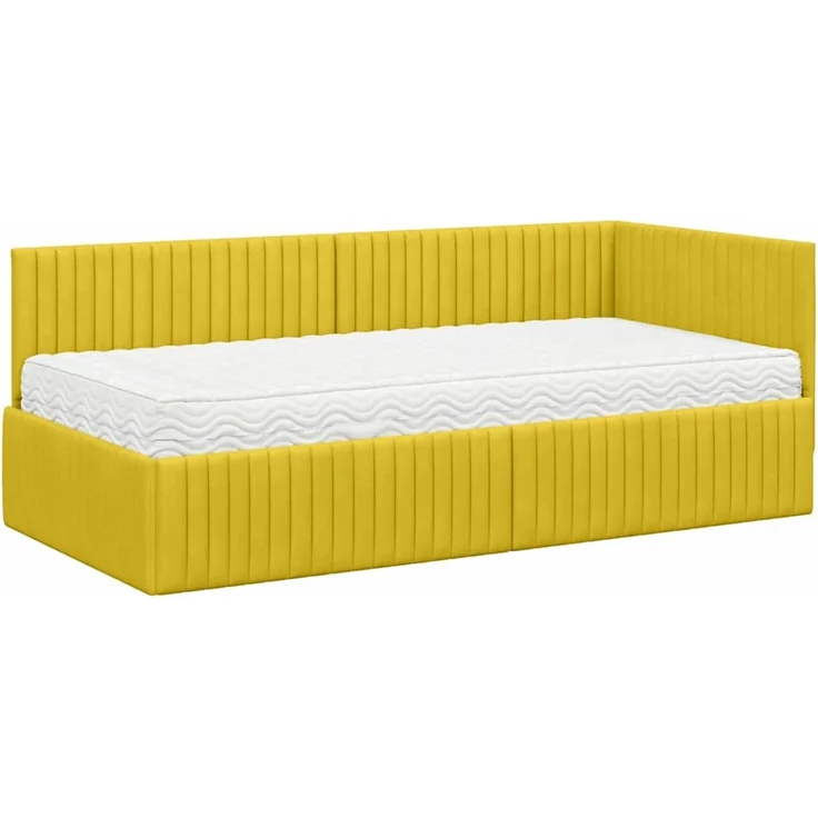vidaXL Eckbettgestell mit Matratze mit Kopfteil 2 pcs Gelb Samt 3393814 – Bild 4