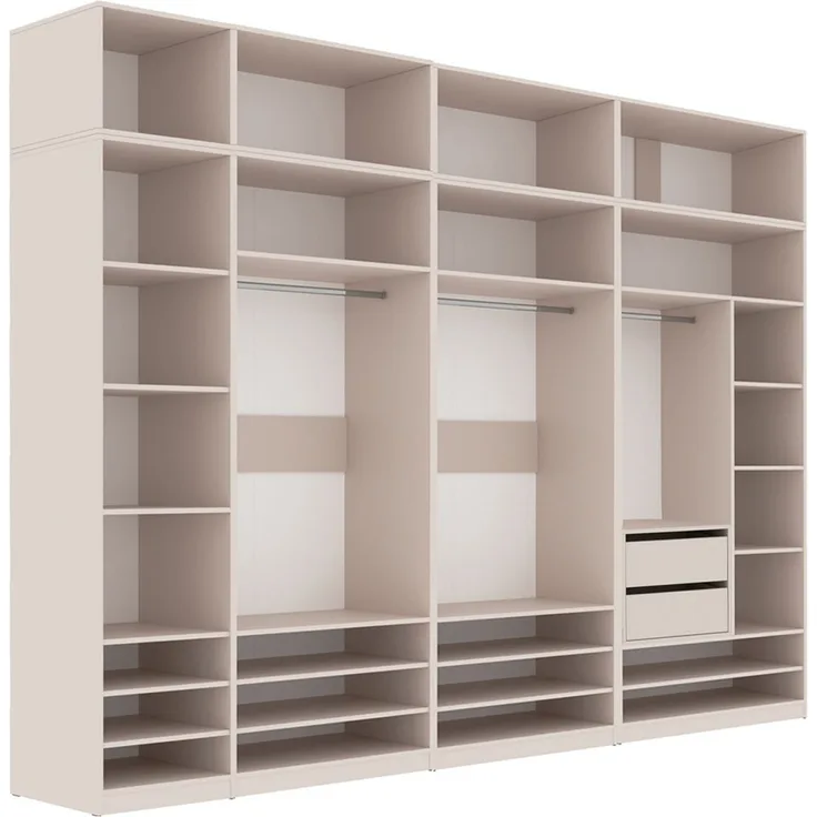Marmex Möbel Tres Set-Q/N Modulares Schranksystem für das Schlafzimmer, offener Kleiderschrank mit Aufsatz, Garderobenschrank-Set für Kleidung, Schuhe, laminierte Spanplatte, graubeige cashmere 300x246x51 cm