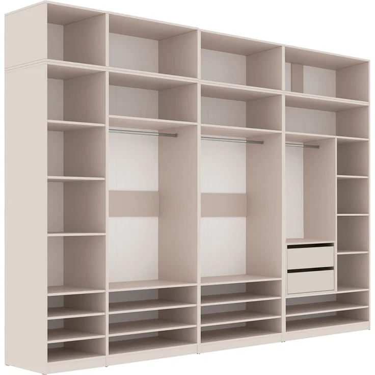 Marmex Möbel Tres Set-Q/N Modulares Schranksystem für das Schlafzimmer, offener Kleiderschrank mit Aufsatz, Garderobenschrank-Set für Kleidung, Schuhe, laminierte Spanplatte, graubeige cashmere 300x246x51 cm – Bild 1