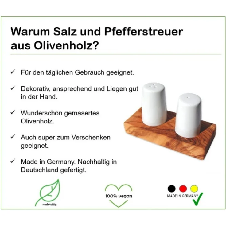 Olivenholz-erleben Salz- / Pfefferstreuer Salz- und Pfefferstreuer ALBERT als Set auf Olivenholz-Sockel, (1x Salz und 1x Pfefferstreuer und Sockel, 3-tlg), antibakterielle Wirkung – Bild 3