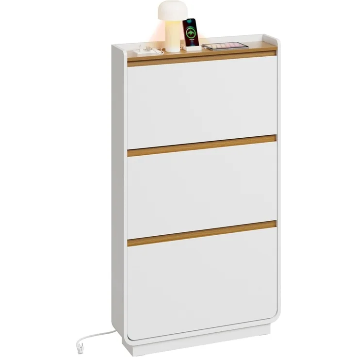 SoBuy FSR228-E-WN Schuhschrank, Schuhkipper, Schuhregal, Spanplatte, Melamin, Weiß, 72 x 126 x 15 cm