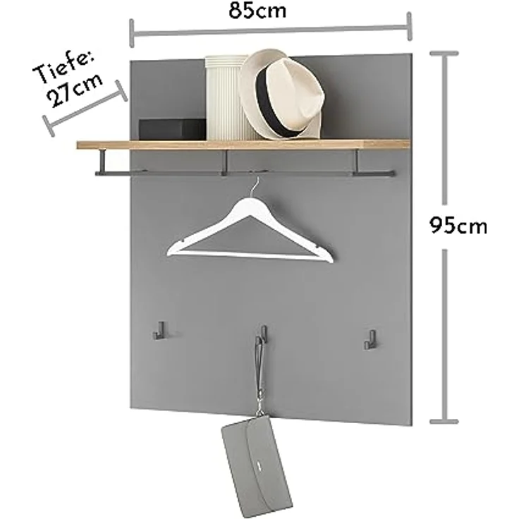 MID.YOU Garderobenpaneel Eiche Artisan, grau, Holzwerkstoff, 85x95x32 cm – Bild 3