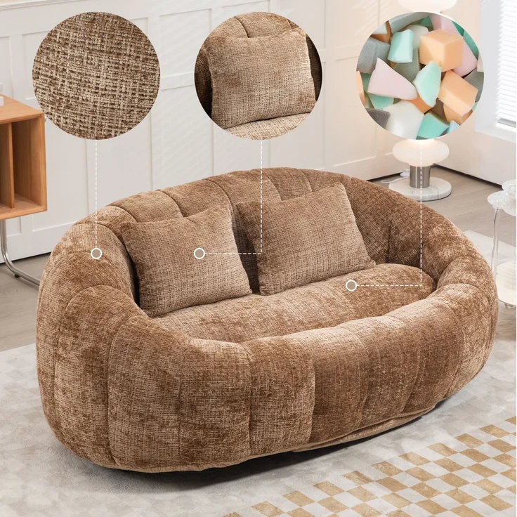 Bean Bag Sofa Lounger 150x95x63 cm, Kaffee Chenille, hohe Rückenlehne, Indoor/Outdoor – Bild 4