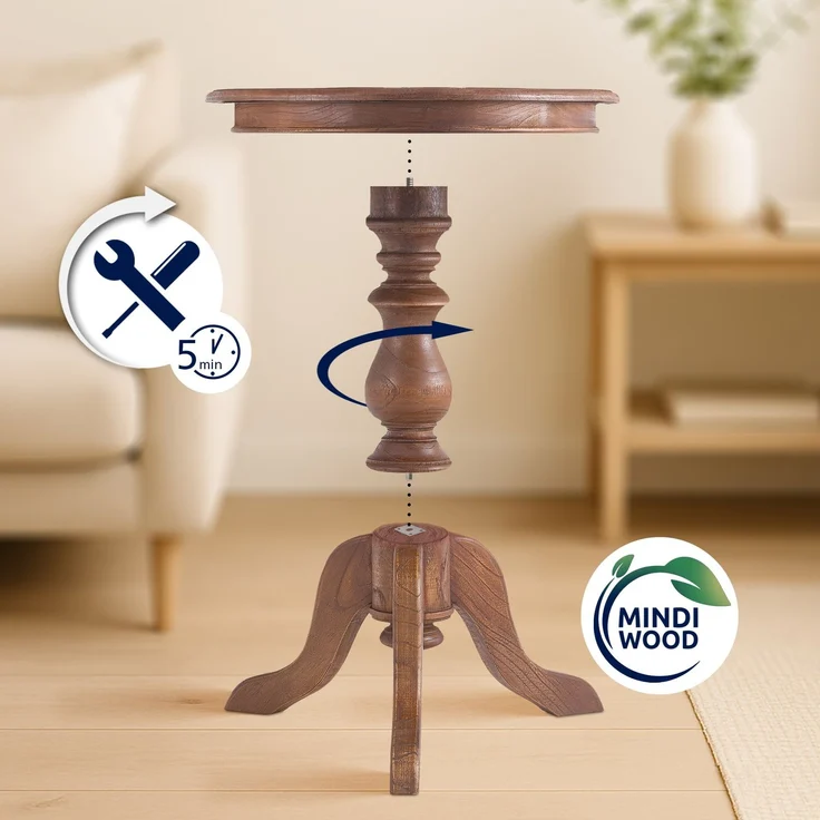 CLP Beistelltisch Wiva 50 cm aus Mindiholz Tischplatte rund Couchtisch,braun – Bild 4