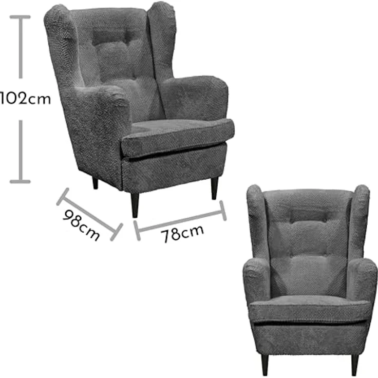 Stella Trading Oskar Ohrensessel mit geknöpfter Polsterung, Anthrazit - Vintage Wohnzimmer Sessel mit Massivholz Füßen - 78 x 102 x 98 cm (B/H/T) – Bild 4