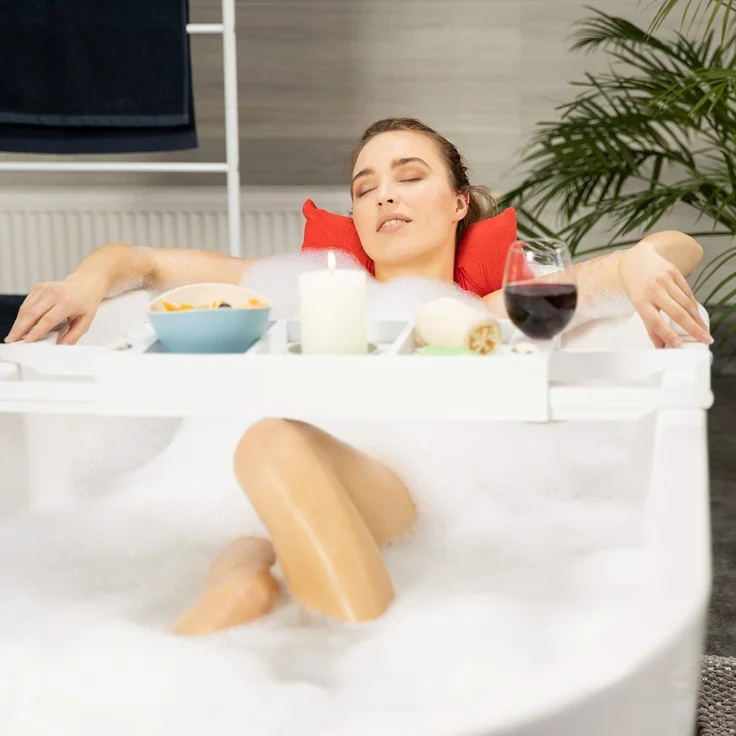 Relaxdays Badewannenablage Weiß ausziehbar – Bild 3