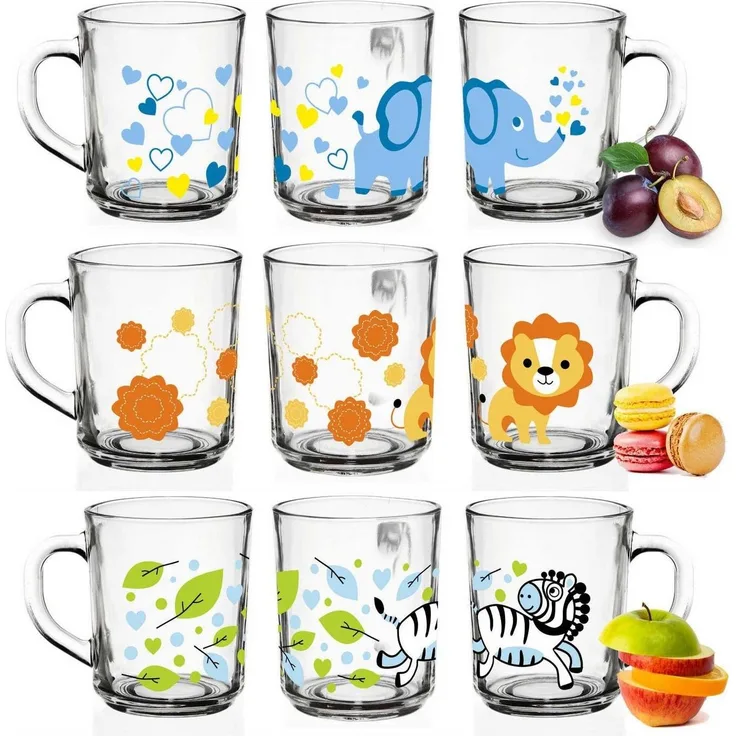 Sendez 6 Tier-Motiv Becher Tassen 230ml Teegläser Kindergläser Trinkgläser Saftgläser