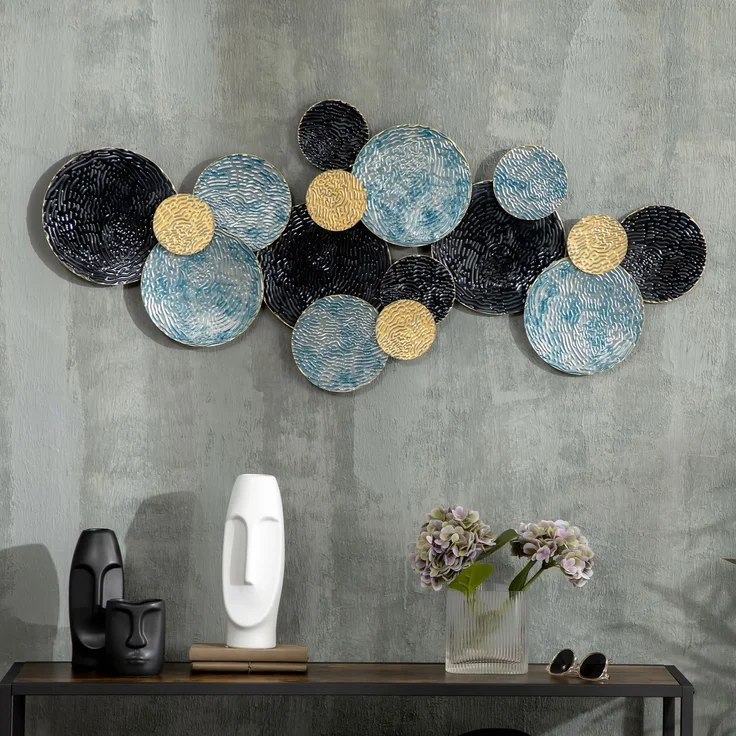 3D Wandbild Metallbild Wandskulptur moderne Wohnzimmerkunst 121x53cm in Gold Schwarz Blau für stilvolle Dekoration--Gold--121x4x53cm--YOUDENOVA – Bild 2
