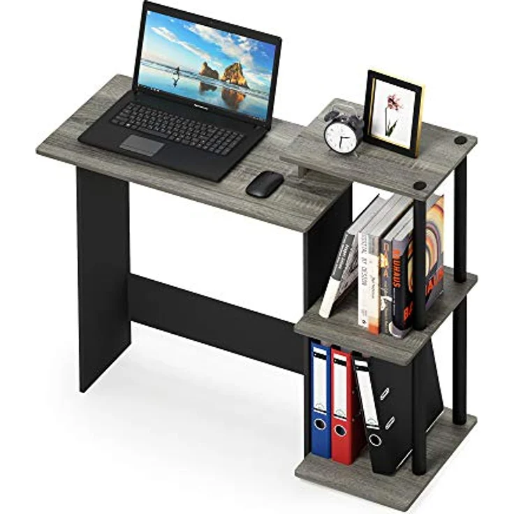 Furinno Efficient Home Laptop Notebook Computertisch mit quadratischen Regalen, Französische Eiche/Schwarz – Bild 6