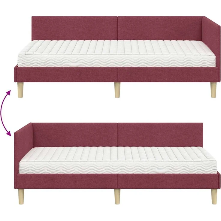 vidaXL Eckbettgestell mit Matratze 2 stk. Weinrot 90 x 200 cm Stoff 3393744 – Bild 12