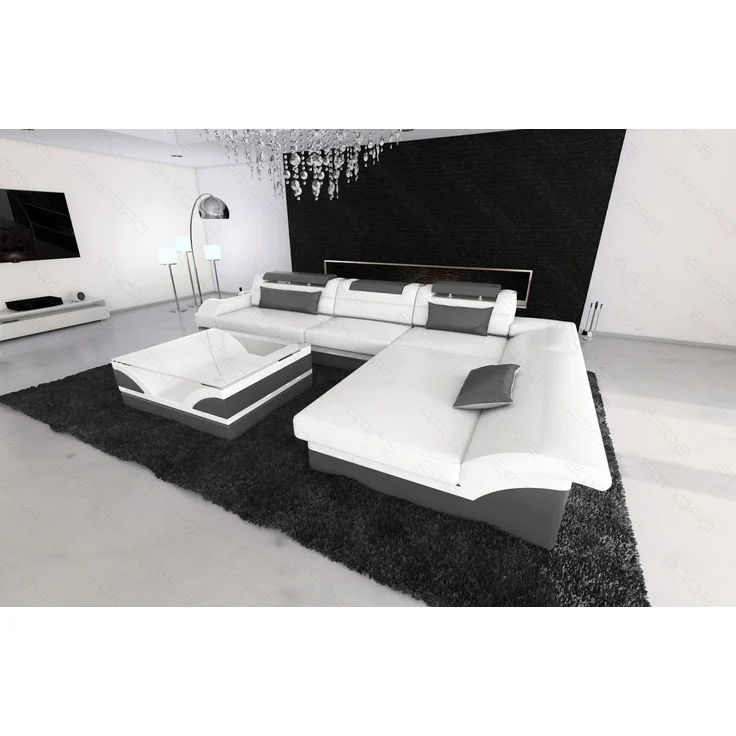 Mini Designer Ledersofa Monza L-Form – Eleganz Pur - Ledermix - Weiß-Grau - Rechts – Bild 6