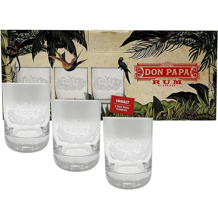 Don Papa Rum Tumbler Glas Gläser Longdrinkglas mit Verpackung Set - 3 x Gläser