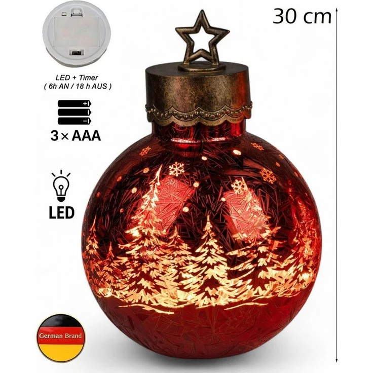 formano LED Dekolicht XXL Glas-Kugel Frosty Rot 30 cm Timer 6h/18h Weihnachten Herbst Deko, LED fest integriert – Bild 3