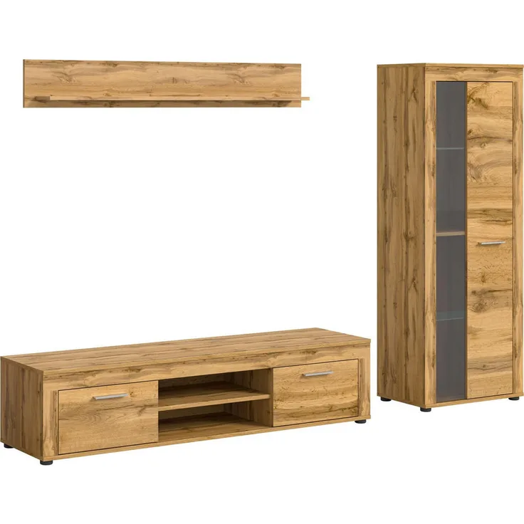Xonox Wohnwand, Braun, Holzwerkstoff, 235x159x35 cm, mit 2 Türen und 3 Einlegeböden