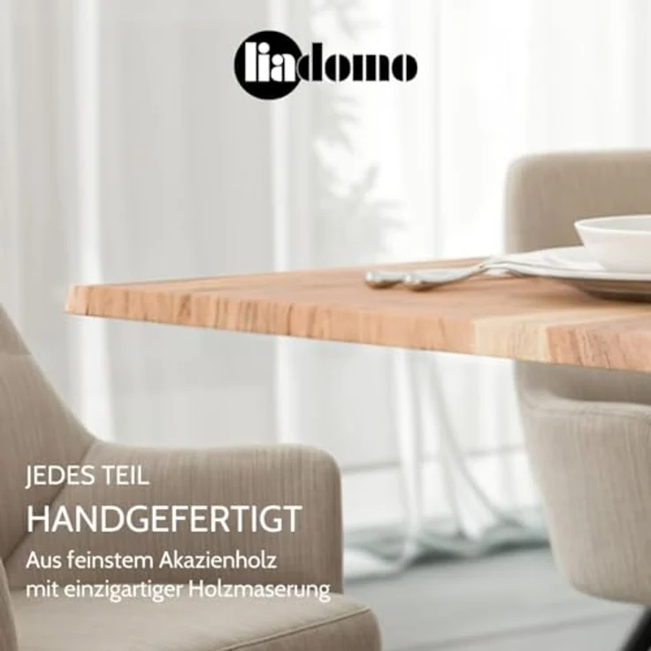 Liadomo Baumkantentisch Isa, Akazie Massivholz, Platte mit natürlicher Baumkante, Metallgestell – Bild 7