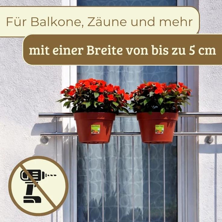 4er Set Geländertopf Balkon mit Wasserspeicher Blumentopf Zaun Blumenkasten Geländer Geländerkasten Balkontopf Balkonkasten Balkon Blumenkasten Geländer Terracotta – Bild 4
