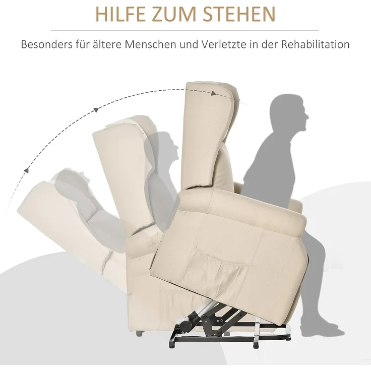 HOMCOM Aufstehsessel, Polyester, Cremeweiß, 74L x 94B x 111H cm – Bild 6