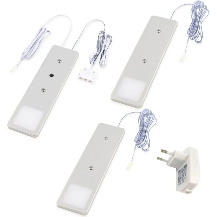 kalb LED Unterbauleuchte LED Unterbauleuchte Solid2, SET silbergrau, mech. Schalter, 3W, 3er Set warmweiß, warmweiß/neutralweiß – Bild 1