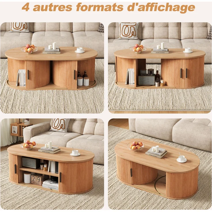 Couchtisch 100 x 50 x 33 cm, mit ovaler Tischplatte, mit verdeckt liegendem Stauraum, aus MDF und Spanplatte, Naturfarben – Bild 11