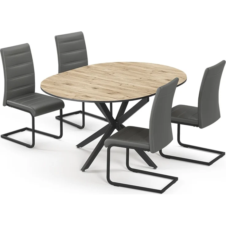 Esstisch-Set Loyd Eiche rustikal/Schwarz 120 x 120 cm mit 4 Esszimmerstühlen, Grau Vicco – Bild 1