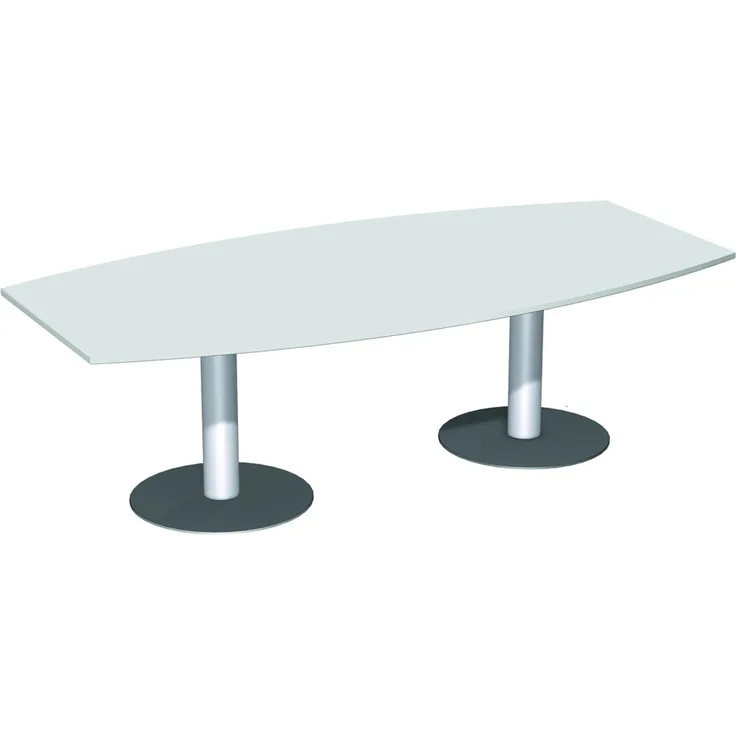 Konferenztisch Tellerfuß, Faßform, 240x80-120cm, Lichtgrau