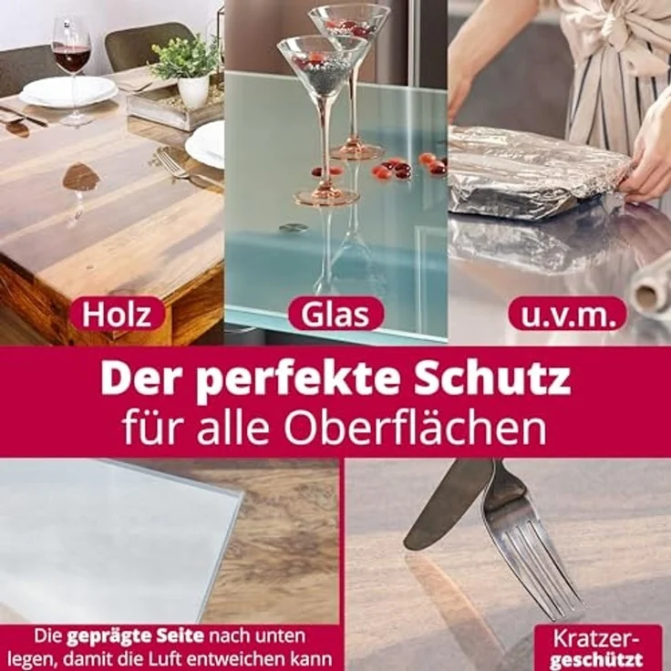 DecoHomeTextil Heimtextilmanufaktur Tischdecke Transparent Schutzfolie Folie leicht mattiert Abgeschrägte V-Kante, robust, reißfest, schalldämmend – Bild 2