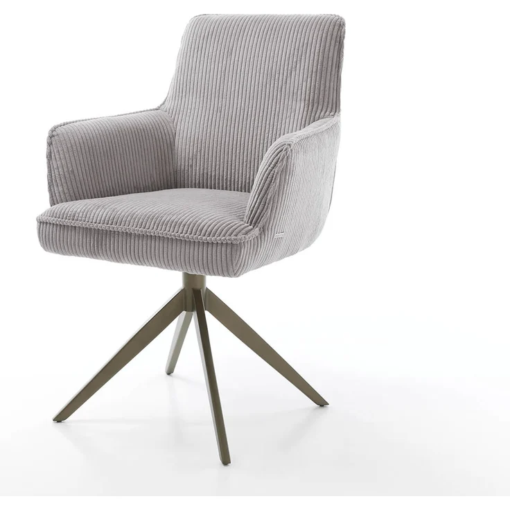 Drehstuhl Heira-Flex mit Armlehnen Cord Silbergrau Kreuzgestell breit Effektfinish Titan 360° drehbar Taschenfederkern – Bild 1