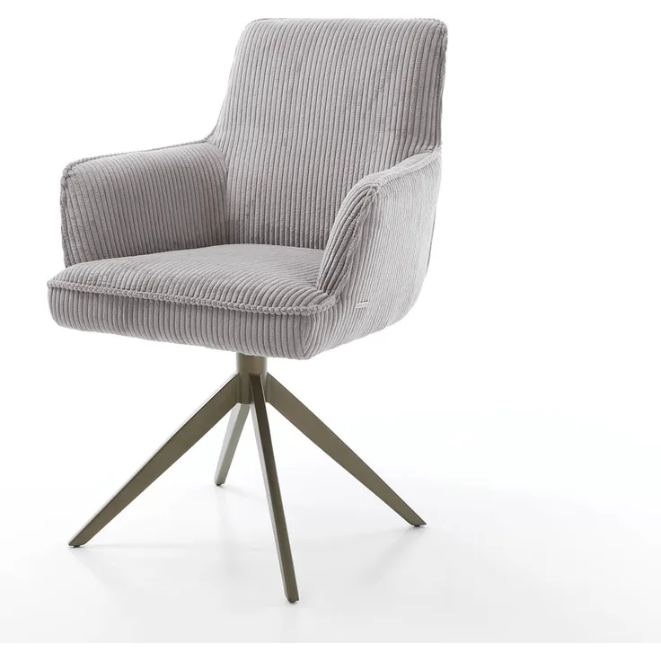 Drehstuhl Heira-Flex mit Armlehnen Cord Silbergrau Kreuzgestell breit Effektfinish Titan 360° drehbar Taschenfederkern