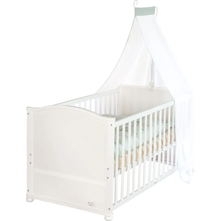 roba Babybett 70 x 140 cm Woodland Buddies - Umbaubares Kinderbett mit Zubehör - Inkl. Matratze, Himmel & Nestchen für Babys & Kleinkinder - Bettwäsche-Set 100x135 cm - Weiß / Grün – Bild 10