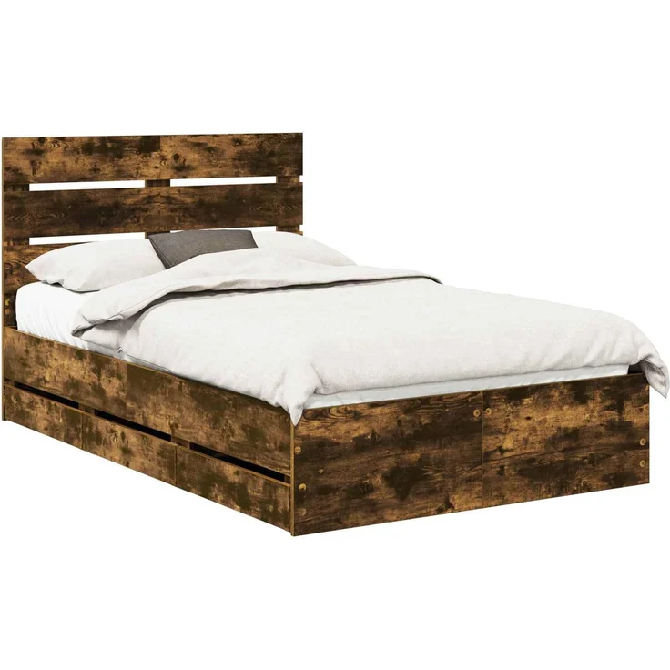 vidaXL Bettrahmen Räuchereiche 135 x 190 cm Ingenieurs Holz 3411841 – Bild 2