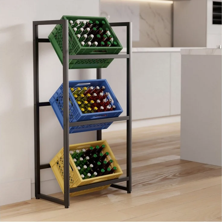 TroniTechnik Regal Getränkekistenregal Stahl schwarz 55 x 32 x 112 cm, 3 Ebenen, 360 kg Belastbarkeit, Flaschenregal, Stabil, platzsparend, vielseitig nutzbar, leicht aufbaubar, langlebig – Bild 1