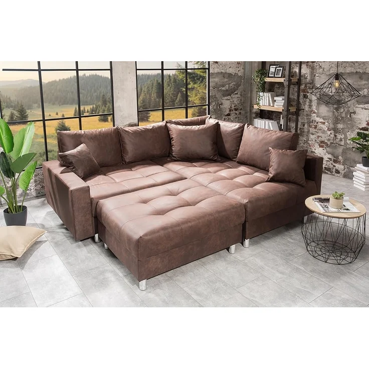 riess-ambiente Ecksofa KENT 220cm braun, Set 2 Teile, Wohnzimmer · Couch · Microfaser · Federkern · inkl. Hocker · Design – Bild 5