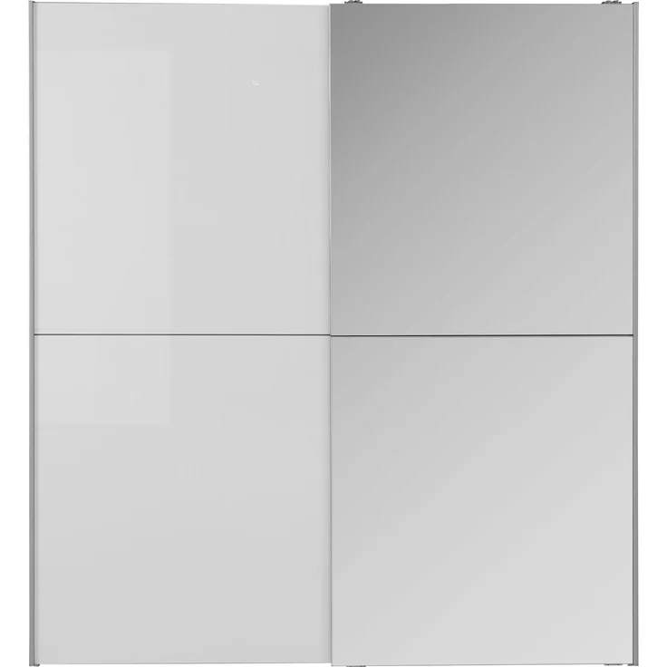 Forte KAIKAIS weißer Kleiderschrank 170, moderner Schwebetürenschrank mit Spiegelfront, 2-türig, Schlafzimmer, Holzwerkstoff, Weiß Hochglanz, 170,3 cm breit x 190,5 cm hoch x 61,2 cm tief – Bild 1