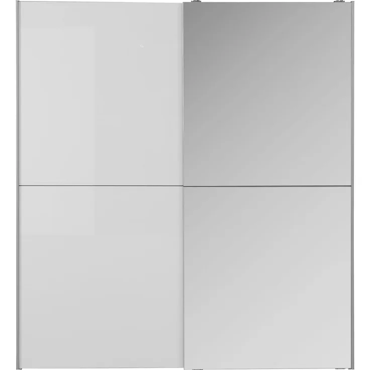 Forte KAIKAIS weißer Kleiderschrank 170, moderner Schwebetürenschrank mit Spiegelfront, 2-türig, Schlafzimmer, Holzwerkstoff, Weiß Hochglanz, 170,3 cm breit x 190,5 cm hoch x 61,2 cm tief