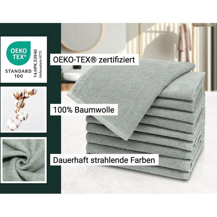 ZOLLNER Gästehandtücher, Walkfrottier (10-St), 30x50 cm, 100% Baumwolle, vom Hotelwäschespezialisten, Hellgrau – Bild 3