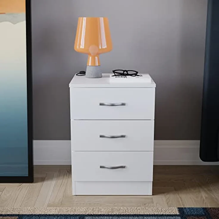 Vida Designs weiße Kommode Metallgriffen und Laufschienen, einzigartige Anti-Biege-Schublade, Schlafzimmer-Möbel von Riano, Hartfaserplatte, 3 Drawer, Weiß – Bild 5