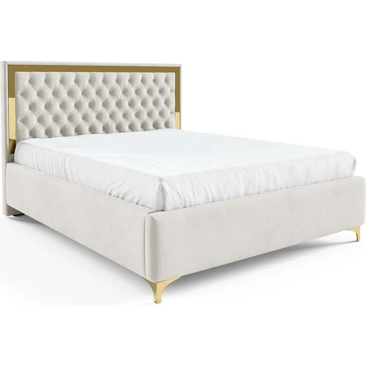 MEBLINI Polsterbett 180x200 mit Lattenrost ohne Matratze – ARONA GOLD – Beige Samt – Doppelbett mit Bettkasten - Stauraumbett - Kopfteil Bett mit Stauraum – Bild 2