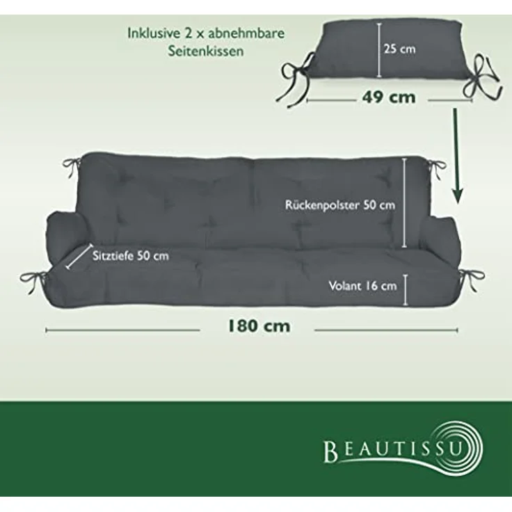 Beautissu Hollywoodschaukel Auflagenset Flair HS Graphitgrau – Bild 3