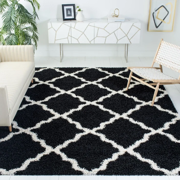 SAFAVIEH Zottelig Teppich für Wohnzimmer, Esszimmer, Schlafzimmer - Dallas Shag Collection, Hoher Flor, Schwarz und Elfenbein, 183 X 274 cm