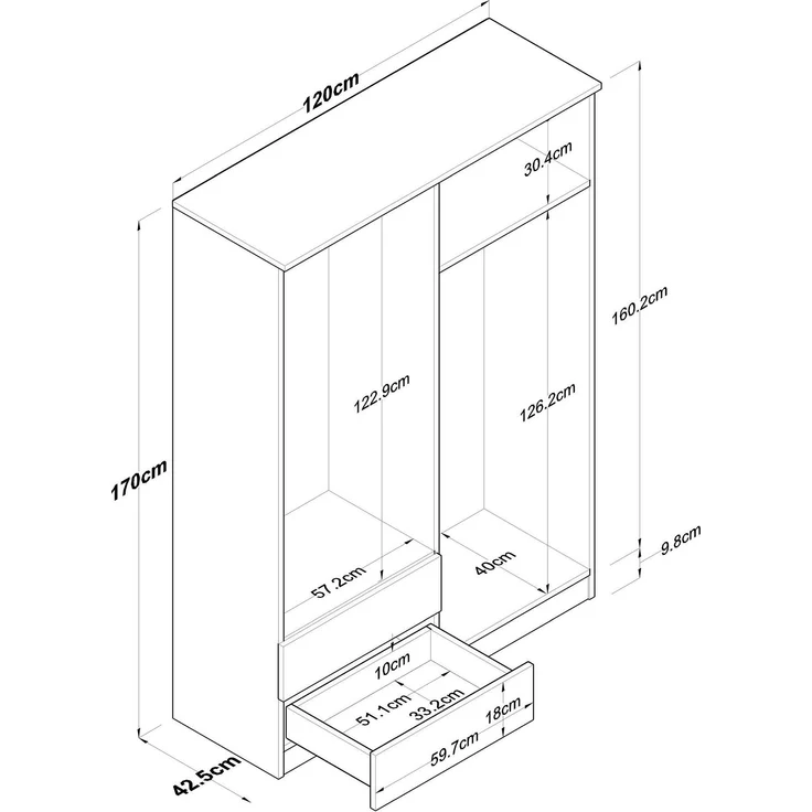 Dmora Großer Kleiderschrank Acanto, Schlafzimmermöbel, Schrank, Garderobe, 120x43 h170 cm, Walnuss und Weiß – Bild 3