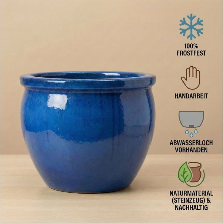 Teramico Blumentopf Keramik Pflanzgefäß "Bavaria Tall" Royal Blau – Ø 37cm (1 St), Frostfest, UV-Fest – Bild 3