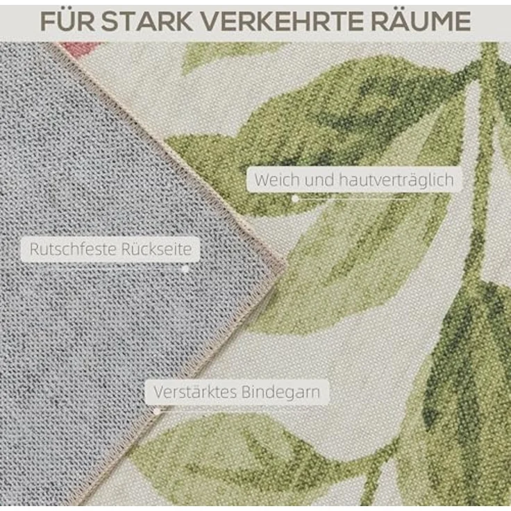 HOMCOM Teppich maschinenwaschbarer Wohnzimmerteppich rutschfester Flächenteppich, Rechteckig, Höhe: 7 mm, für Schlafzimmer, Wohnzimmer, Cremeweiß+Rosa – Bild 4