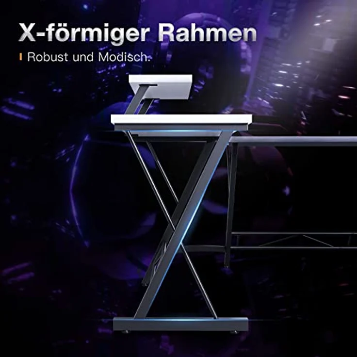 ODK Gaming Tisch, Computertisch, Gaming Schreibtisch mit runder Ecke, Gaming-Tisch mit Monitorablage (Weiß, 167x120 cm) – Bild 8