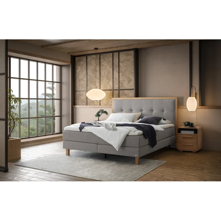 Solara Boxspringbett grau Eiche MassivholzPolyester/Polyamid/Viskose 206cm x 188cm x 125cm – Bild 2