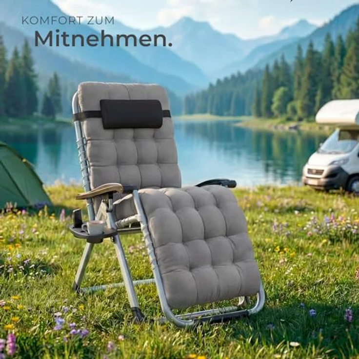 tectake Sonnenliege klappbar, Liegestuhl, Gartenliege stufenlos  verstellbar, Outdoor Sessel fr Balkon oder Garten, Liege mit extra Dicker  Auflage, Relaxliege belastbar bis 200kg (Hellgrau): Tests, Infos &  Preisvergleich