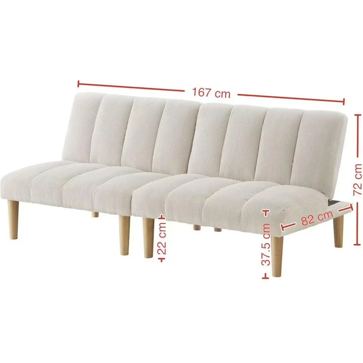Schlafsofa aus Cord mit 3-fach verstellbarer Rückenlehne, 167x82x72 cm, Beige – Bild 5