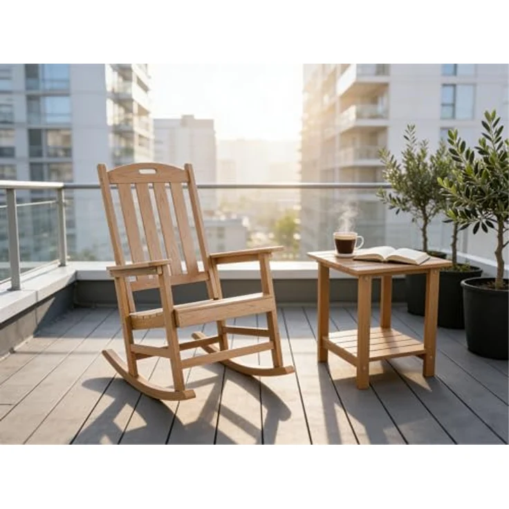 Heavy Duty Weather Resistant HIPS Porch Rocking Chair for Outdoor & Indoor Use (Teak Color) – Bild 7