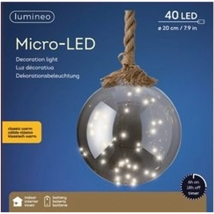 Kaemingk LED-Lichterkette LED Kugel getönt Ø20cm Warmweiß 40 LEDs mit Timer – Bild 4